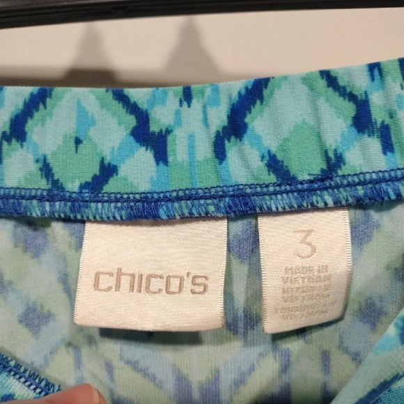 Chico's Multicolor Geometric Print Slinky Feel Maxi Skirt Side Slits Sz 3 (XL) - Picture 2 of 7